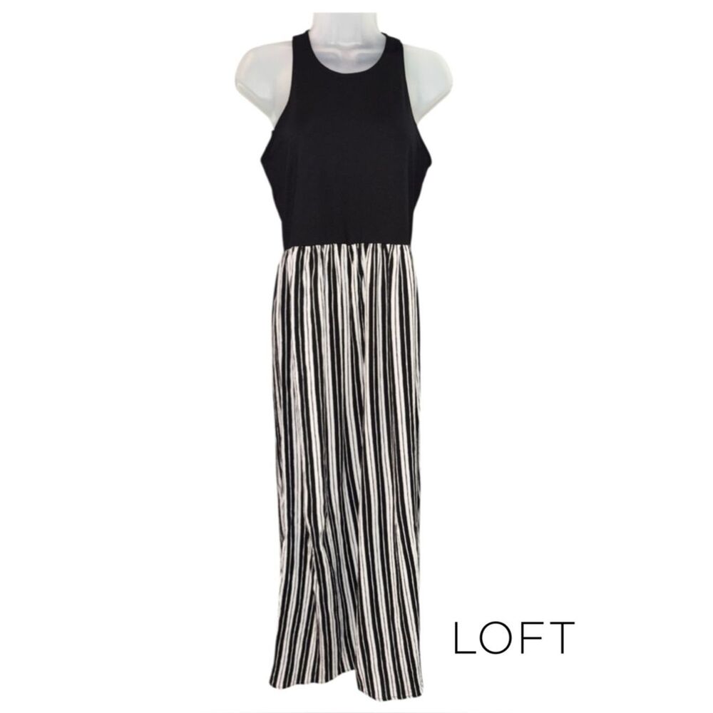 LOFT Stripe Maxi with Black Sleeveless Tank Dress. Size Medium
